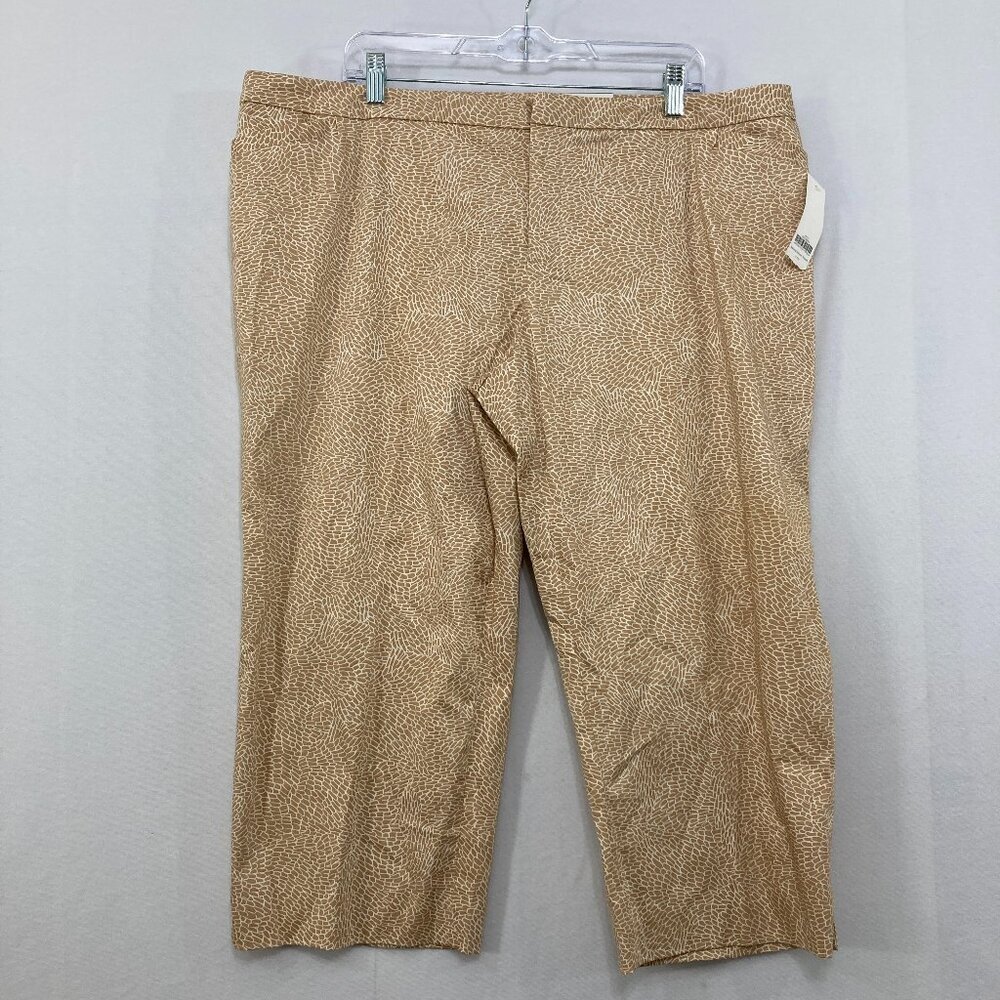 New Coldwater‎ Creek size 20 Tan White Abstract Natural Fit Straight Crop Pants